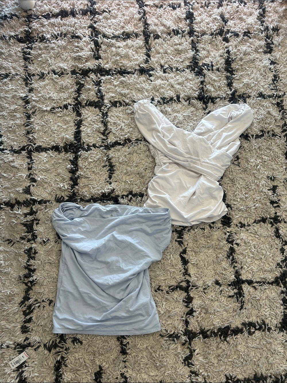 Abercrombie & Fitch Off-Shoulder Twist Camisoles in White and Light Blue